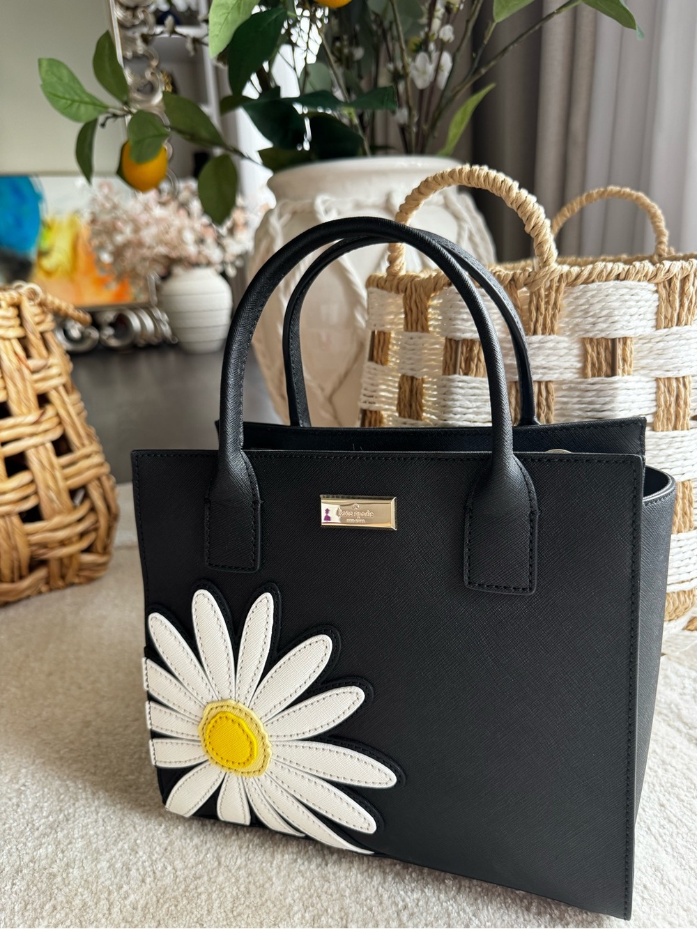 Kate Spade Black Floral Accent Tote Bag